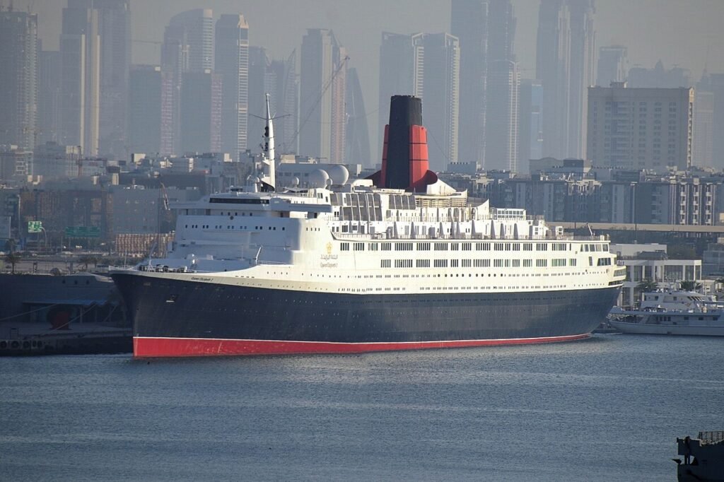 The Queen Elizabeth 2 moored in Dubai, home of the DUQE Free Zone
