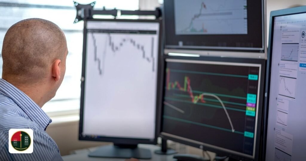 Top 5 UAE Free Zones for Gold Trading 2026 | UAE Free Zone Compare - trader analyzing financial data on multiple monitors