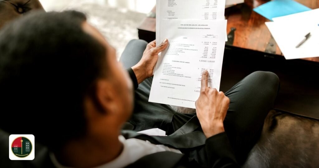 Free Zone vs Mainland Company: Which Fits You? - business professional examining financial documents, focusing on analytics