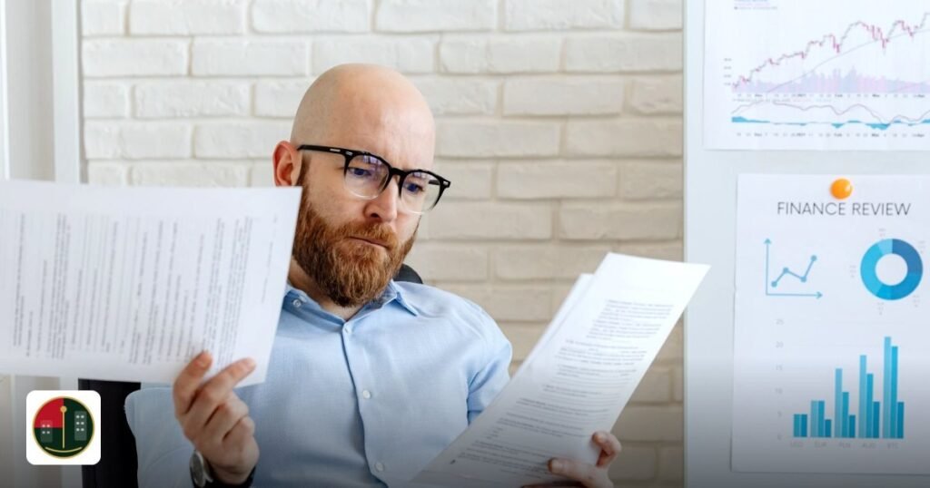 IFZA vs RAKEZ: Which Suits a Small Consultancy? - bald bearded businessman reading financial documents in modern office
